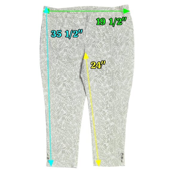 Soft Surroundings Cream Leaf Print Pull On Cropped Pants Tummy Control Stretch - Picture 2 of 12